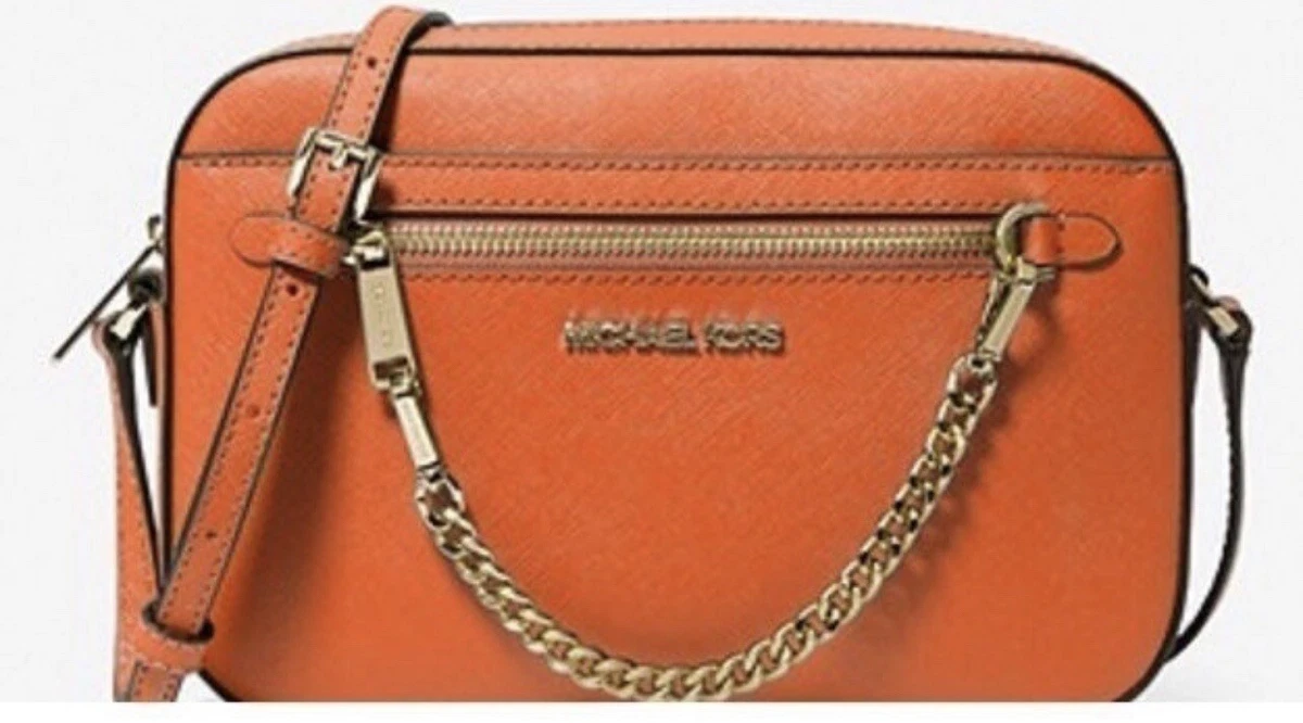 Michael Kors Jet Set Large Saffiano Leather Crossbody Bag in Orange NWT