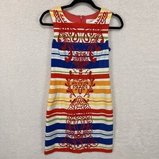 Anthropologie Tabitha Totem Red Embroidered Dress Women’s 0 Rainbow Banded Lined