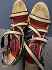 Charles Jourdan Paris Strappy Beige & Black High Heels Straw Sandals Size 7.5 — photo 5