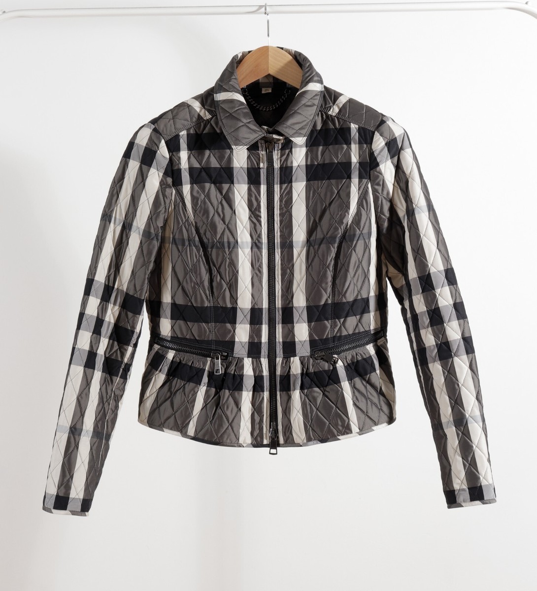 BURBERRY LONDON Grey Check Qulited Zip Jacket Size UK12 US10 BURBERRY LONDON Grey Check Qulited Zip Jacket Size UK12 US10