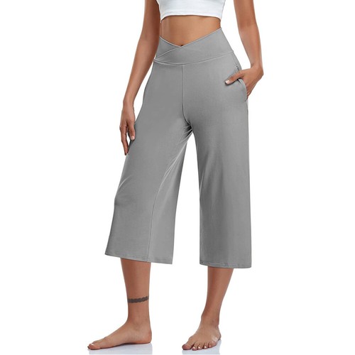 Women Yoga Pants Wide Leg Pants Pockets Solid Capri Pants Bottoms Sweatpants - Picture 15 of 20