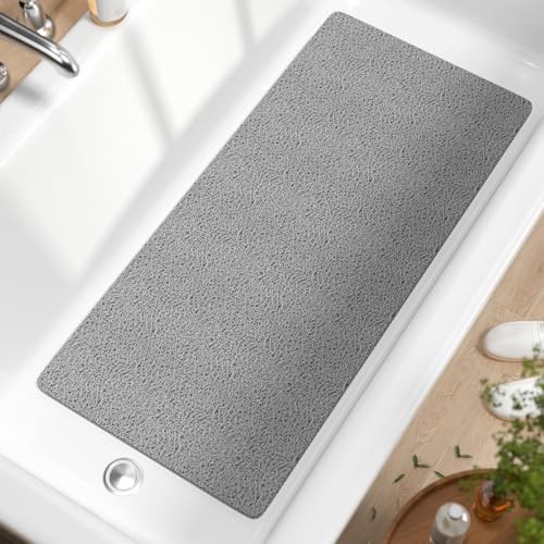 Tapis de baignoire antidérapant HITSLAM 88x40 cm gris en PVC pour douche