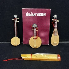 Lillian Vernon Chinese String Instrument Ornaments Original Box Vintage 1970s
