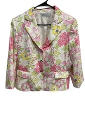 Tahari Arthur S. Levine Floral Blazer 3/4 Sleeves Button Closure Size 10 Elegant