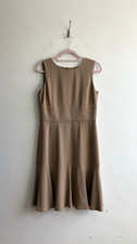 Hobbs Fit & Flare Dress Size 12 Camel Beige Fluted Hem Work Wear Cocktail