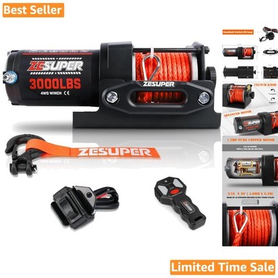 3000 lb Electric Winch with Wireless Remote for ATV UTV Boat - Synthetic Rope
