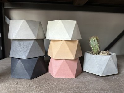 Hand Made Artisan Concrete Geometric Succulent Planter Pot Hexagon Shape 4 X 2