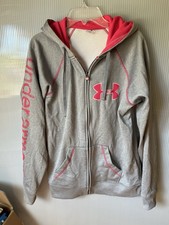 Under Armour Gray W/Pink Trim Full Zip Hoodie Fleece Lined Women's Size M