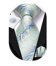 Paisley Floral Ties Set for Men Silk Mens Stripes Necktie Mint Green Paisley