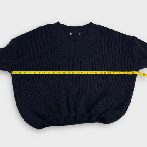 Zara Navy Oversized Wool Blend Chunky Knit V-Neck Sweater Size Small - Picture 4 of 6