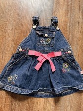 Y2K OshKosh B'gosh Denim Overall Dress Size 6/9 Mos Floral Embroidered