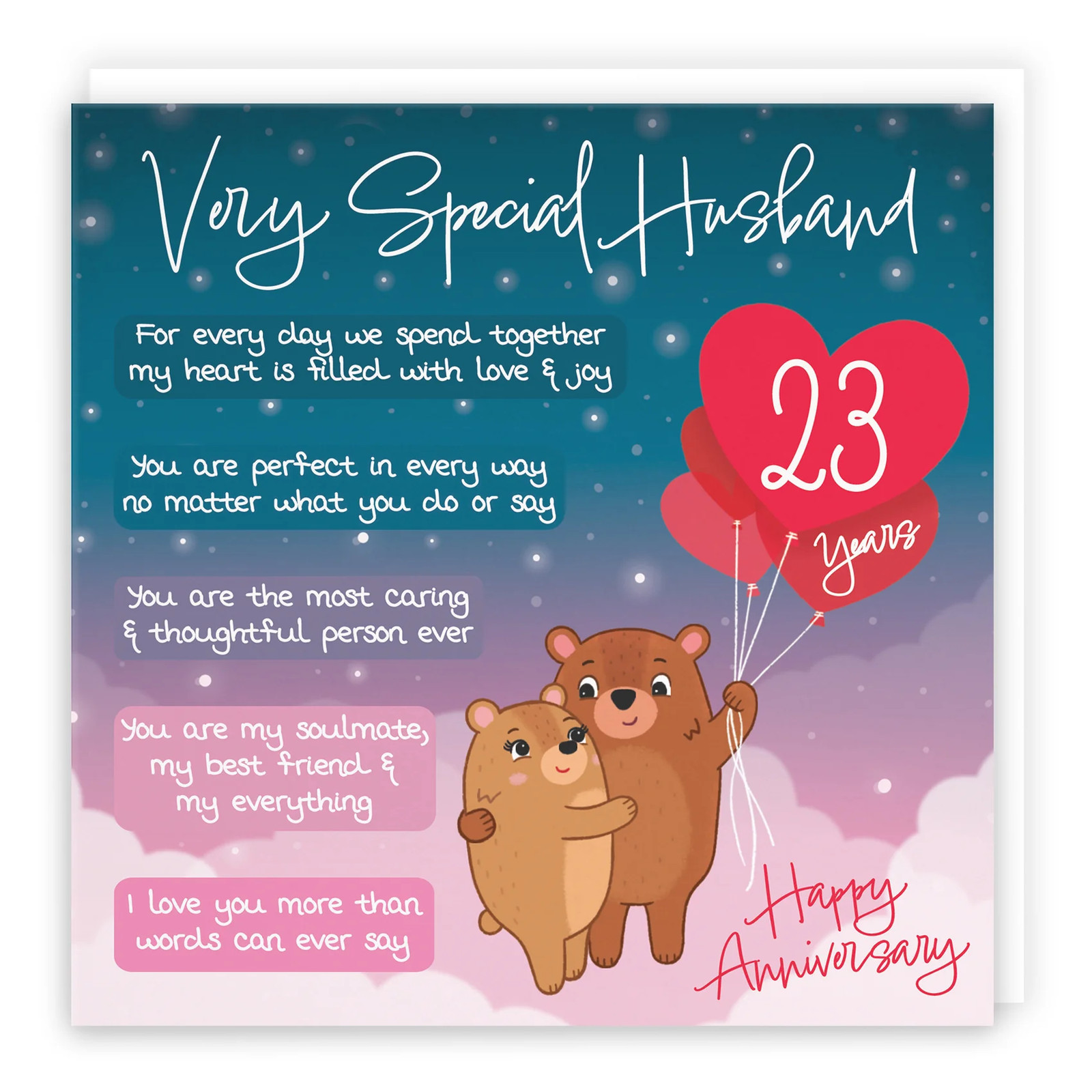 23rd Husband Anniversary Card Starry Night Cute Bears