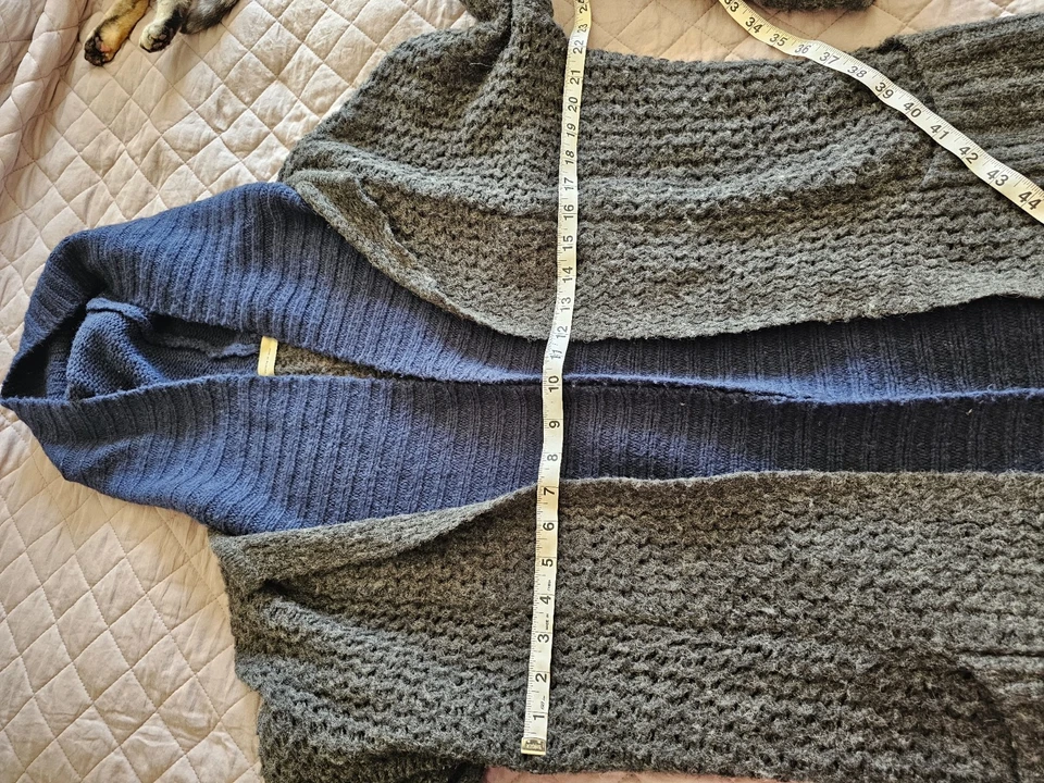 Cárdigan abierto Sleeping On Snow Anthro mezcla de lana grueso acogedor gris azul con capucha M Foto 4 de 4