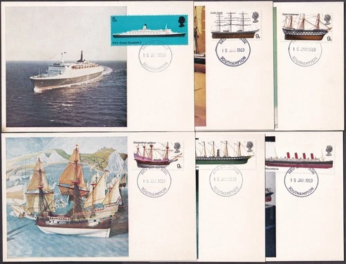 1969 BRITISH SHIPS , CAMEO MAXIMUM CARD SET SOUTHAMPTON FDI