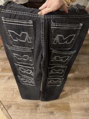 Minus Two Black Denim Jeans Men Multi Pockets Contrast Stitching