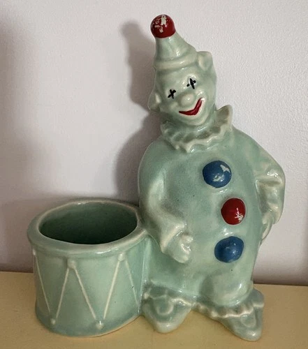 Cute! Vintage Brush McCoy Circus Clown Planter Pastel Green