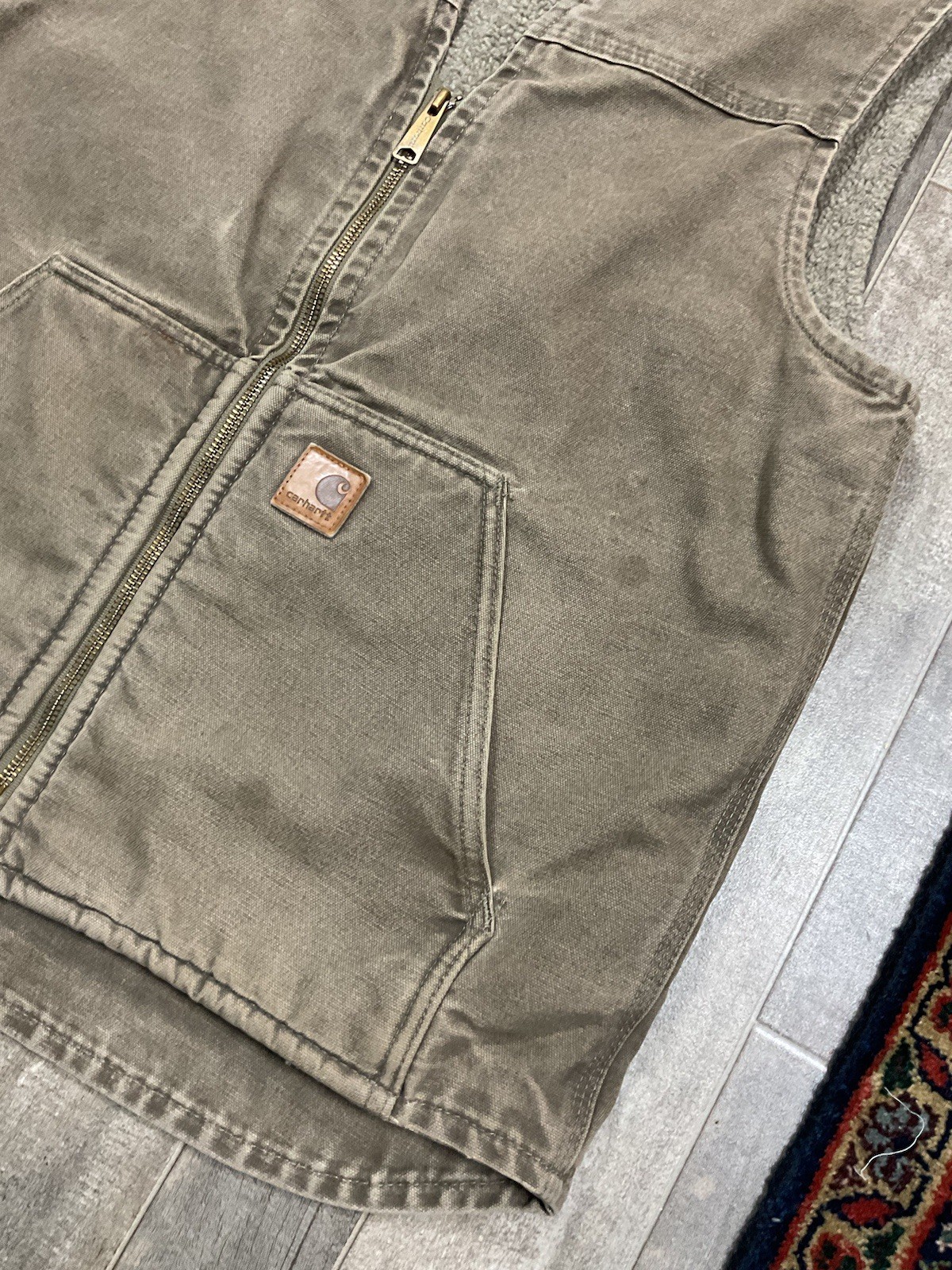 Carhartt VTG Sandstone Fleece Sherpa Lined Canvas Vest Jacket Medium 