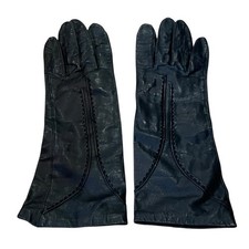 VTG Black Leather 3/4 Length Womens Gloves Made in Japan Size Medium M Stitched