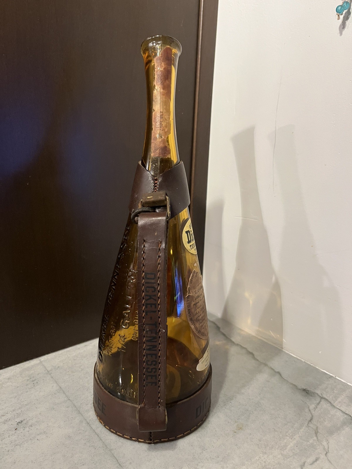 Vintage-  George Dickel - Tennessee Whiskey Bottle - Leather Harness