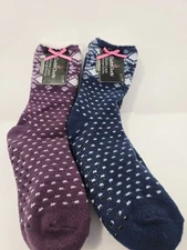 CUDDL DUDS Double Layer Lounge Socks Plushfill Sz 4-10 Serpa Lined BLUE & PURPLE