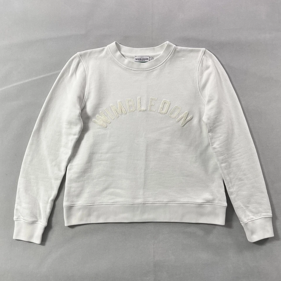 Suéter Wimbledon Mujer Medio Blanco Tenis Pullover Cuello Redondo Chenille Logo Foto 4 de 4