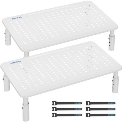 BONTEC Monitor Stand 2 Pack Height Adjustable Metal Riser 14.5  x 9.1 , White 