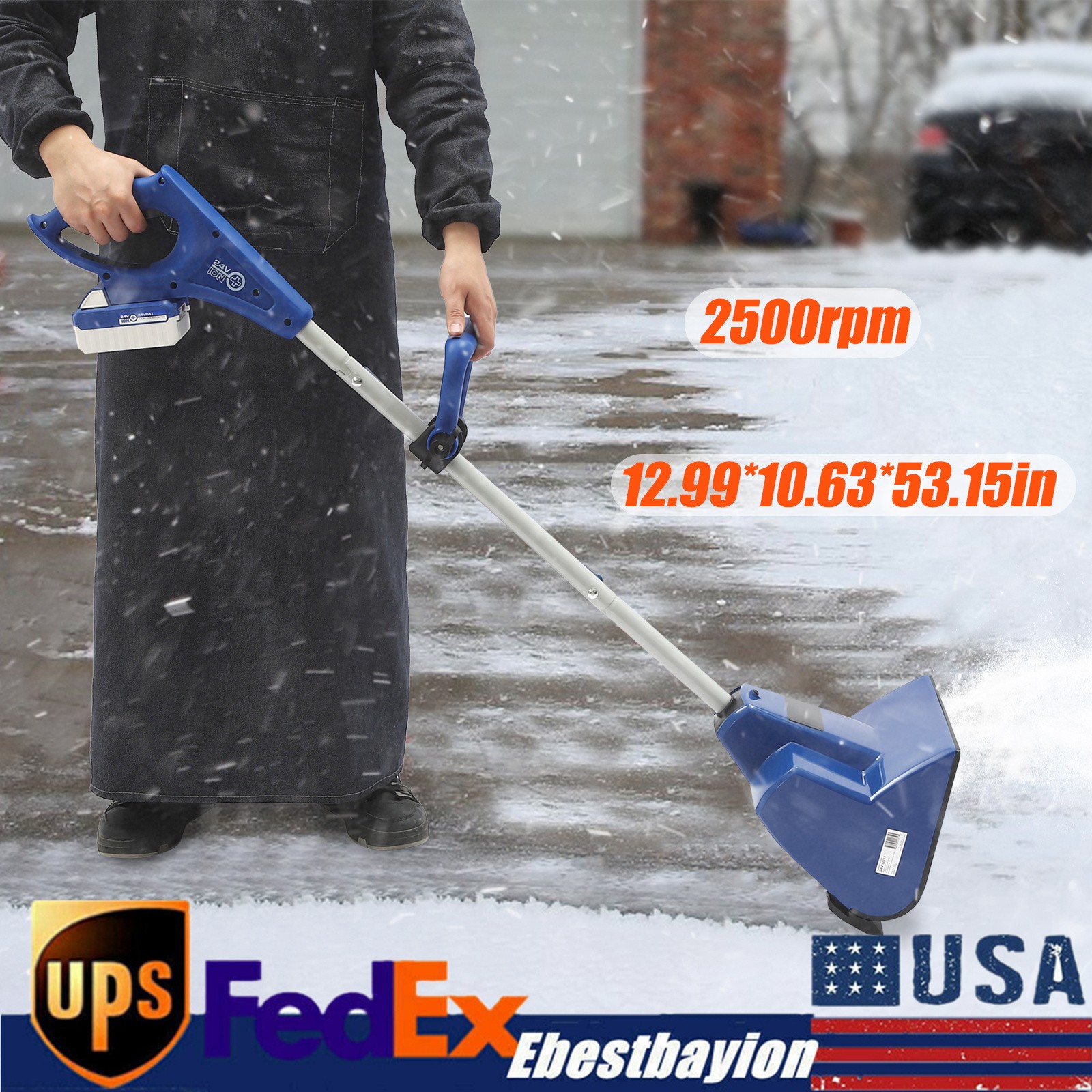 24V Cordless Electric Snow Thrower 2500rpm Battery Powered SS11