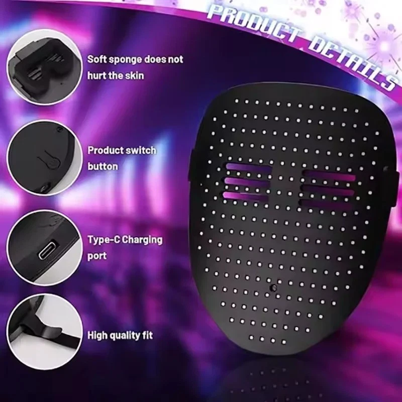 LED Maske Gesten Sensor Leuchten Gesicht Verwandeln Halloween Kostüm Party - Bild 2 von 4