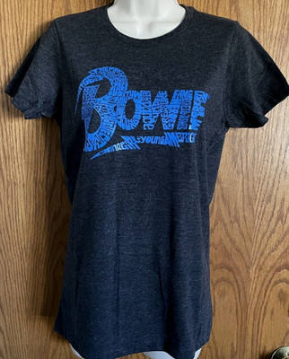 L.A. Pop Art David Bowie Gray T-Shirt Crew Neck Cotton Blend Junior's Sz M NWOT