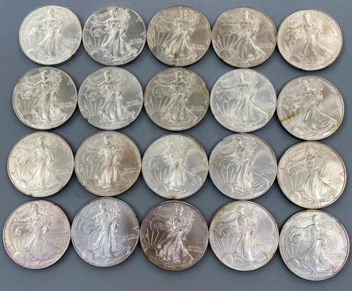 20 1996 US 1ozt .999 Silver Eagle $1 BU w/ spots toning tube key date L24146