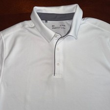 Under Armour Polo Performance Golf Shirt Mens XL White Heat Gear Loose Stretchy