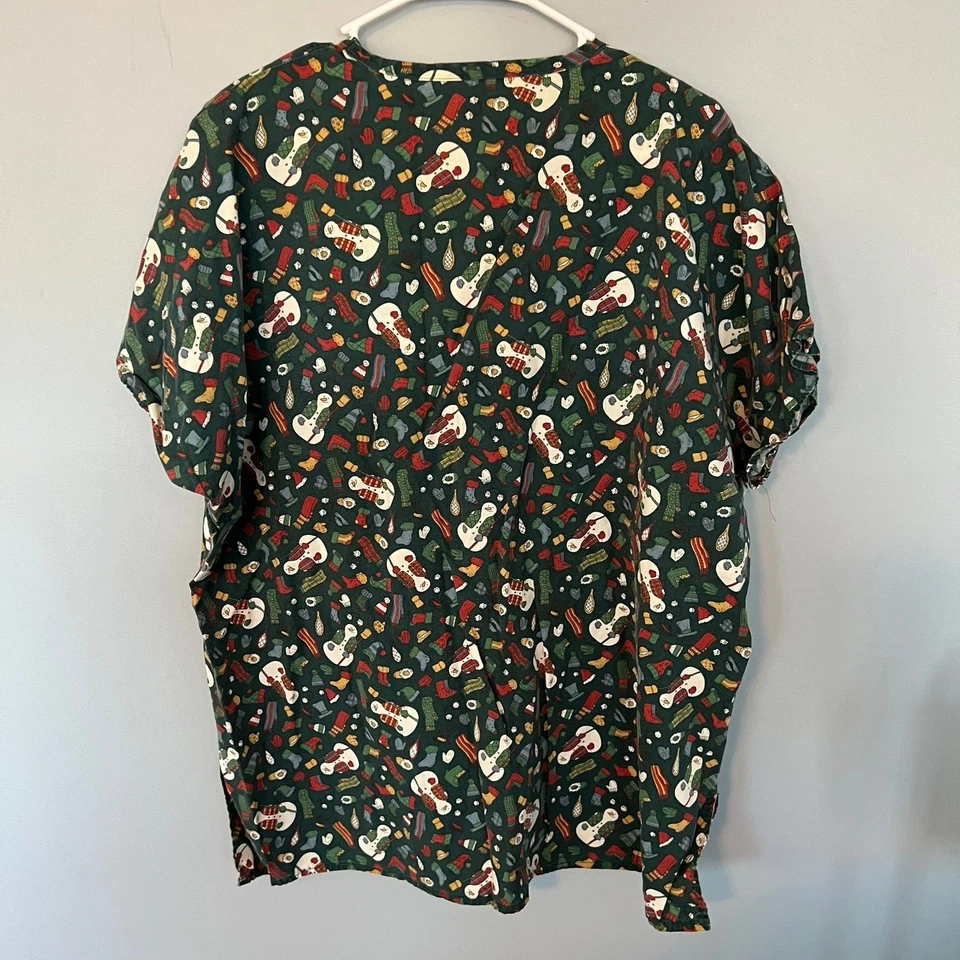 Handmade Winter Snowman Scrub Top Women's Plus Size 2X Stockings Christmas - Image 3 of 4