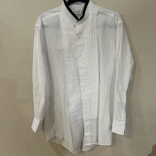 Devin Michaels Men's Pleated Dove White Tuxedo Shirt Banded Collar L