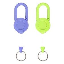23.6" 2pc Heavy Duty Steel Rope Retractable Key Chain Purple/Green