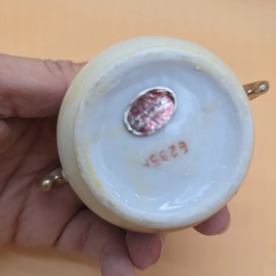 De Colección Enesco Pintado a Mano Fruta Oro Borde Azucarero Tapa Porcelana Firmado  Foto 4 de 4