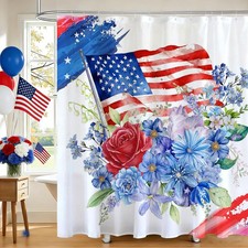 4th of July Stars Shower Curtain Patriotic Independence Day American Flag Flo...