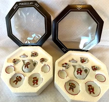 2 Mini Reutter German, Porcelain Doll or Children's Tea Set w/ Teddy Bears, Vtg.