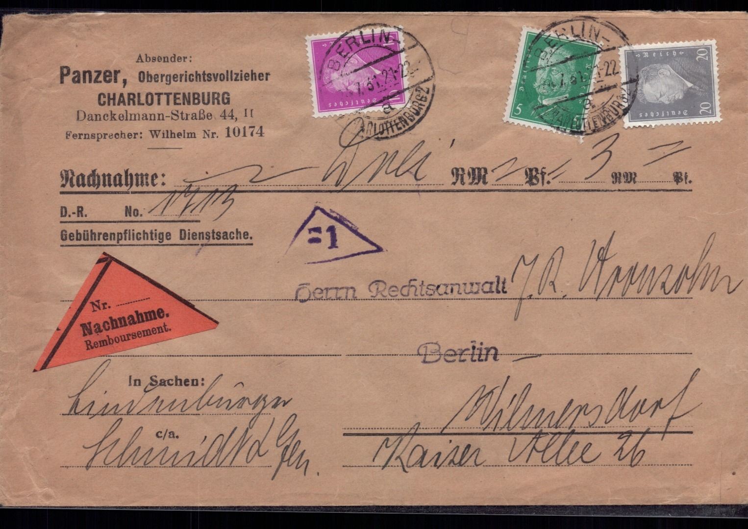 Reich alemán contra reembolso tarjeta de servicio de pago - Berlín 1931