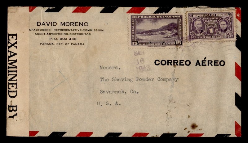 DR WHO 1943 PANAMA AIRMAIL TO USA WWII CENSOR R80631