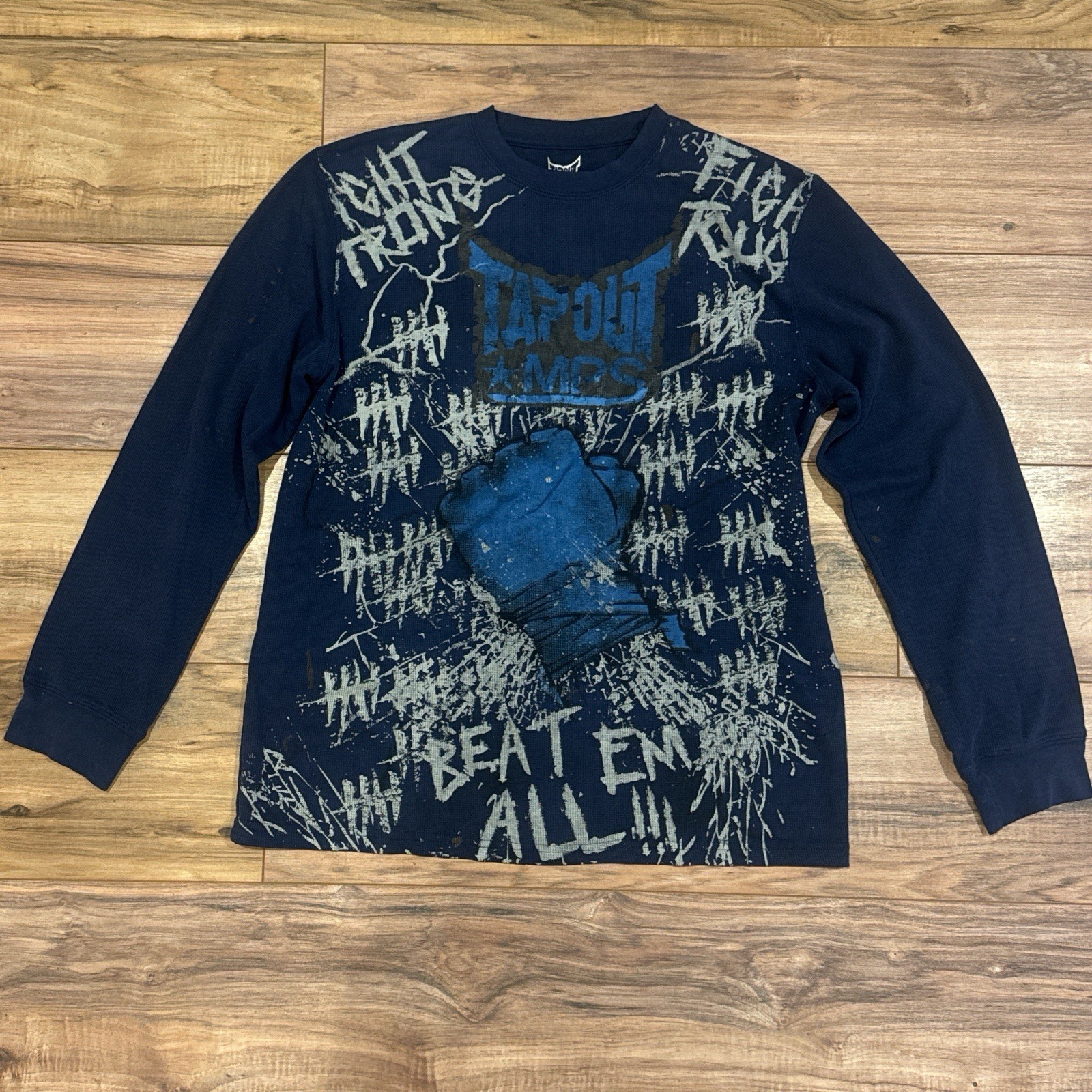 Tapout MPS XL Long Sleeve Graphic T-Shirt Navy Blue Cotton Polyester