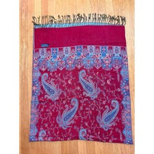 Large Ornate Red Cream Shawl Wrap Boho Festival Statement Scarf
