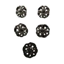 3/4" Silver Flower Look Shank Buttons - 5 Plastic Sewing Buttons vn