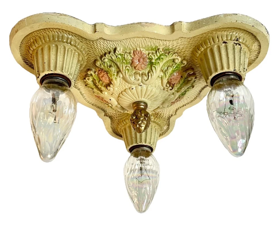 Lámpara antigua vintage de hierro fundido victoriana Art Deco Nouveau de 1920 Foto 2 de 4