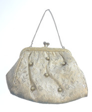 Charming Vintage Purse White with Gold , Silver and Pearl Accents, chain handle