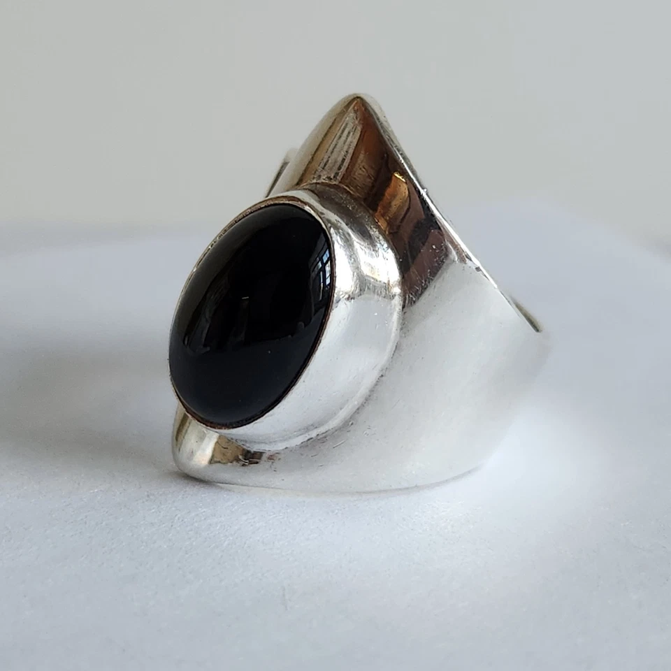 ATI Sterling Silver Black Onyx Statement Ring | Wrap Around Band | Size 7.5 | 12 - Image 2 of 4