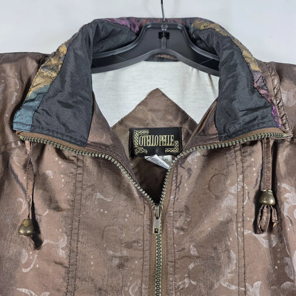 Chaqueta De Colección Otello Pelle Para Mujer Mediana Marrón Nylon Cremallera Retazos Abstracto Años 90 Foto 3 de 4