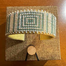 ETKIE Signed Beaded Cuff Bracelet Blue White Geometric Pattern