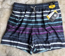 Speedo Men's XL Striped Multicolor Swim Shorts Mesh Lined Elastic Waist Pockets