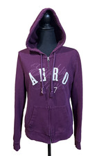 Aeropostale Y2K Embroidered Spell Out Zip Up Hoodie Sz L Burgundy Red Grunge