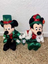 Vintage Mickey  Minnie Christmas Bean Bag Plush Set of 2 Disney Store - Rare